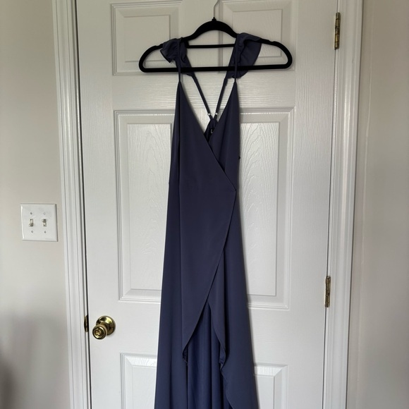 Lulus Here's To Us Maxi Wrap Dress in Granite Blue Size Medium - Picture 2 of 7